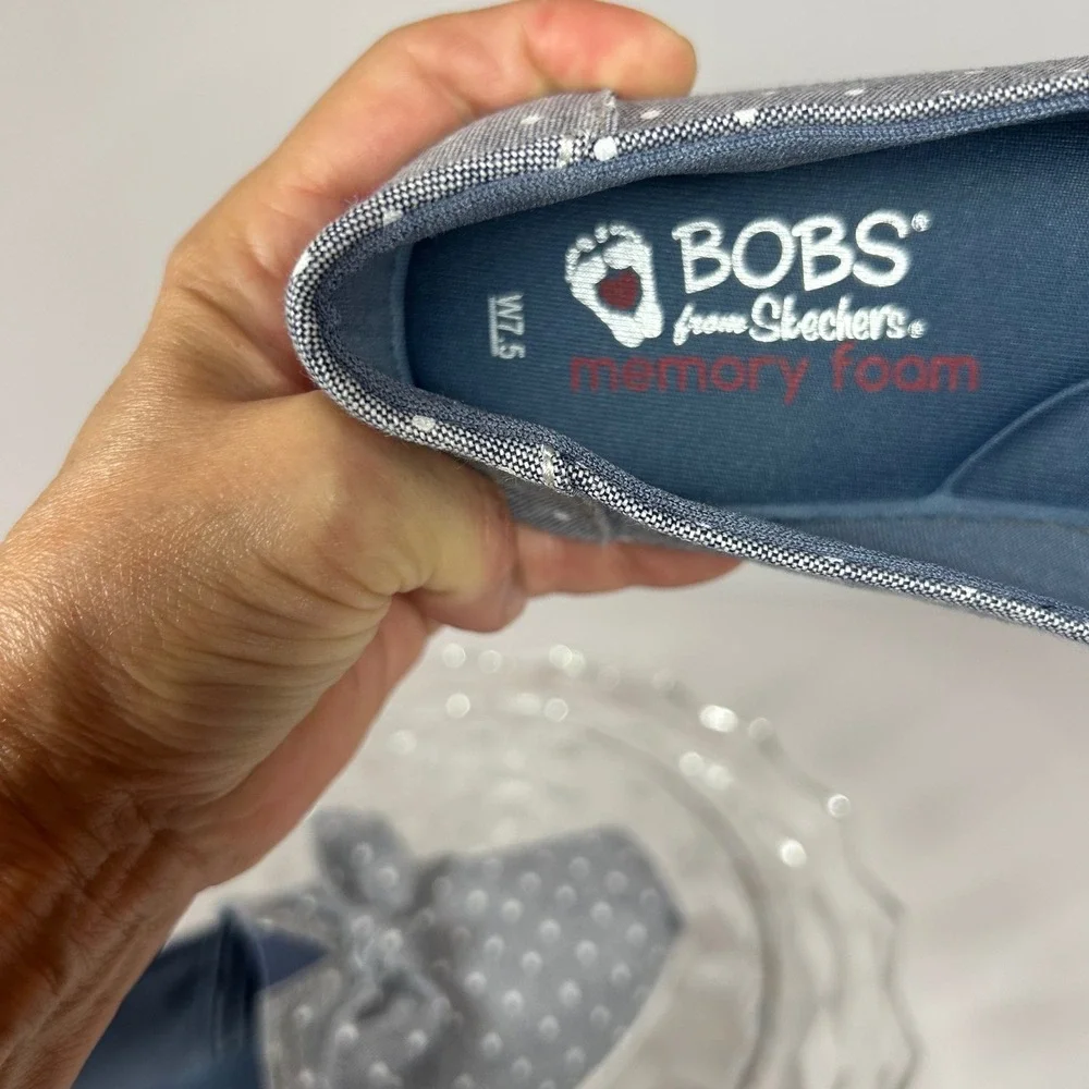 BOBS from Skechers Polka Dot Bow Slip On Casual Comfort Shoes Womens Size‎ 7.5